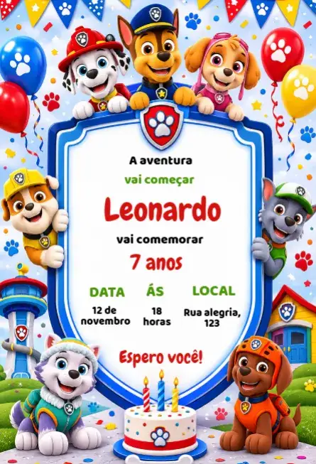 Invitation Editable Paw Patrol birthday invitation – Kids' Birthday Party theme colorful, fun, themed, childlike, lively