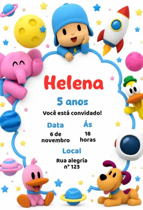 Convite de Aniversário Pocoyo