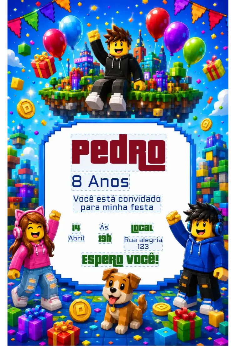 Convite de Aniversário Roblox
