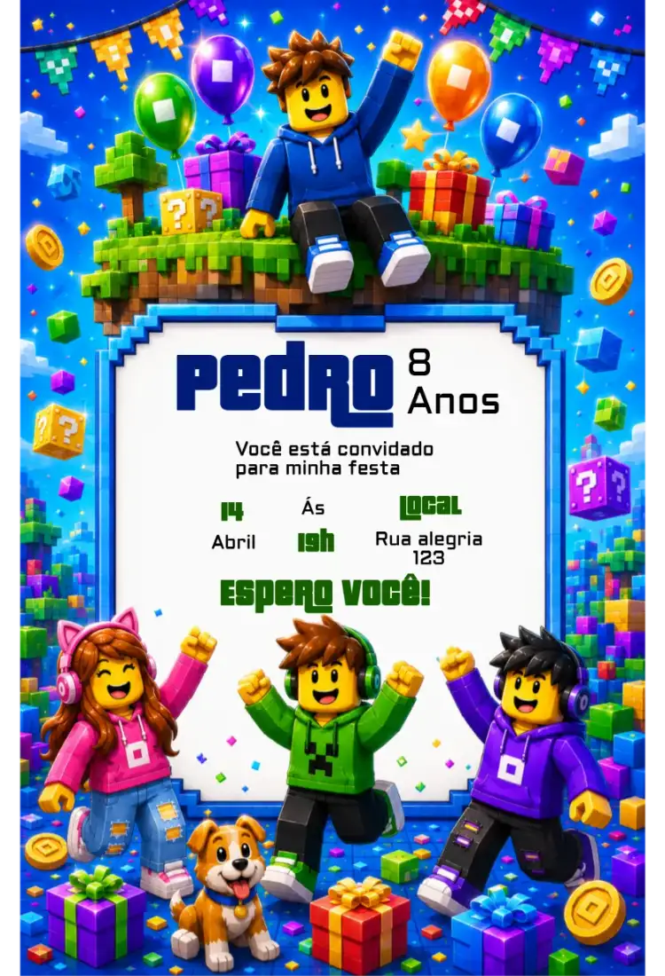 Convite de Aniversário Roblox