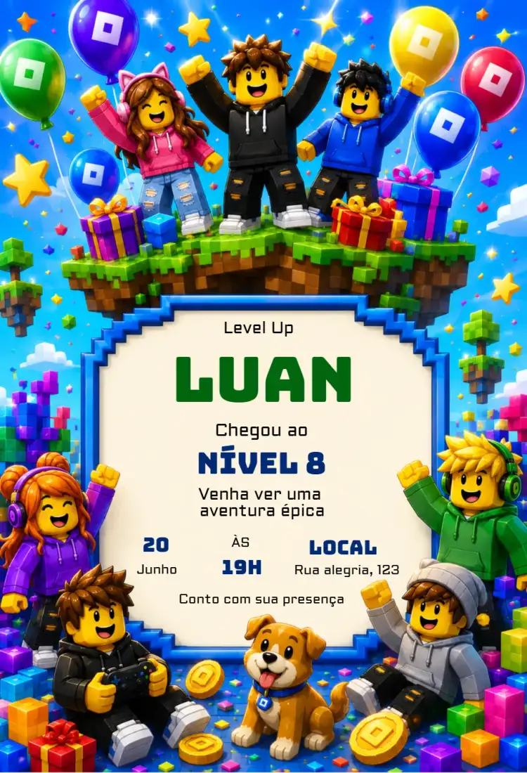 Convite de Aniversário Roblox