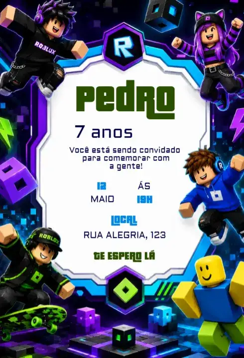 Convite de Aniversário Roblox Animado