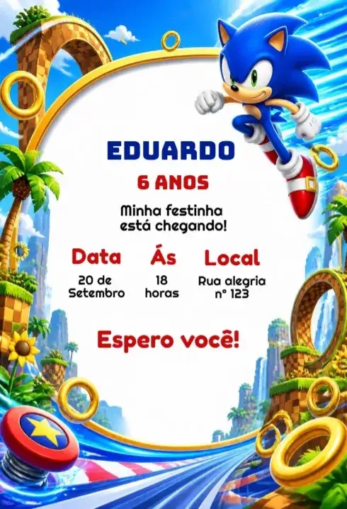 Convite de aniversário sonic