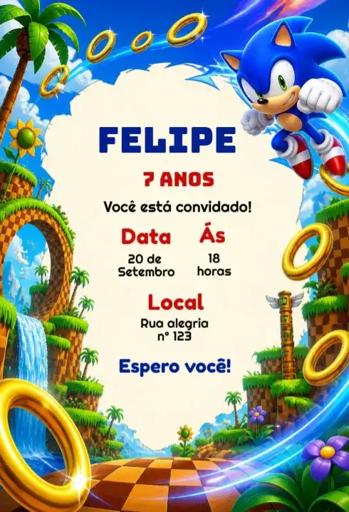 Convite de aniversário sonic para editar