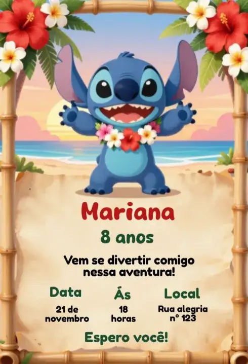 Convite de aniversário stitch