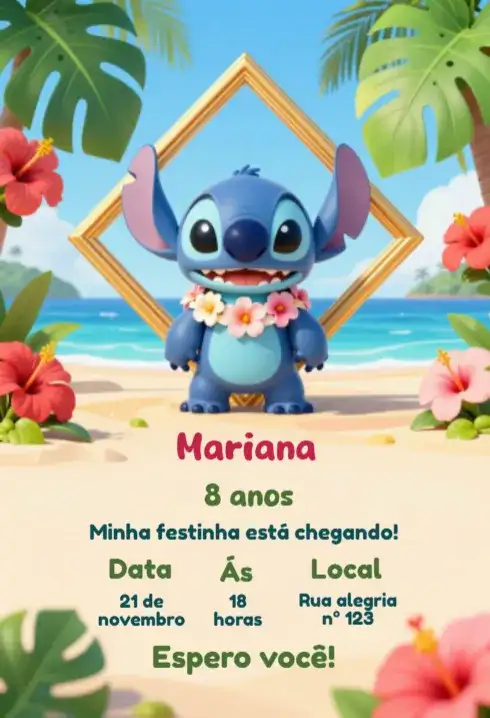 Convite de Aniversário Stitch para editar
