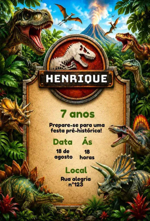 Convite de aniversário tema dinossauro