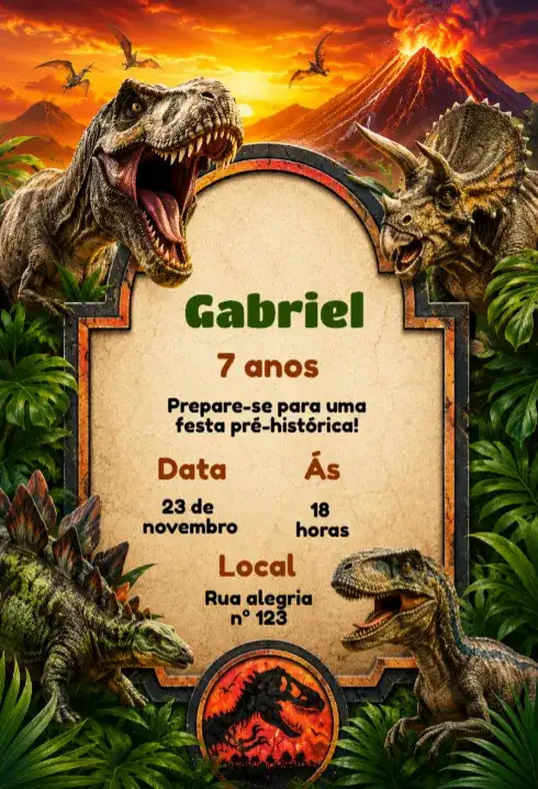 Convite de aniversário tema dinossauro