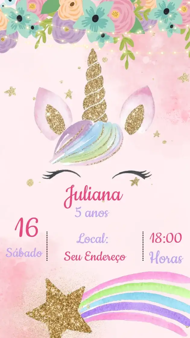 Convite de Aniversário UNICÓRNIO
