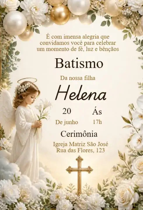 Baptism Invitation with Floral Angel