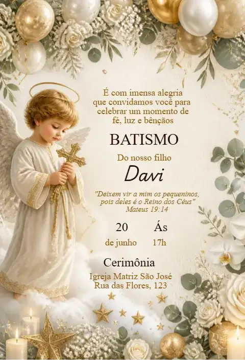 Invitación de Bautizo con Ángel