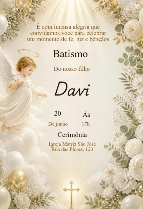 Invitación de Bautismo con Ángel Celestial