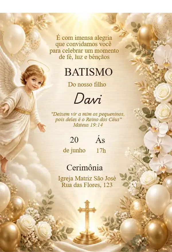 Invitación de Bautismo con Ángel Dorado