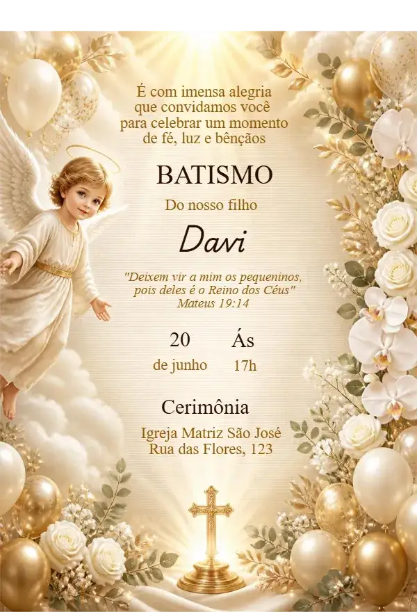 Invitation Golden Angel Baptism Invitation – Kids' Birthday Party theme golden, delicate, childlike, minimalist, elegant
