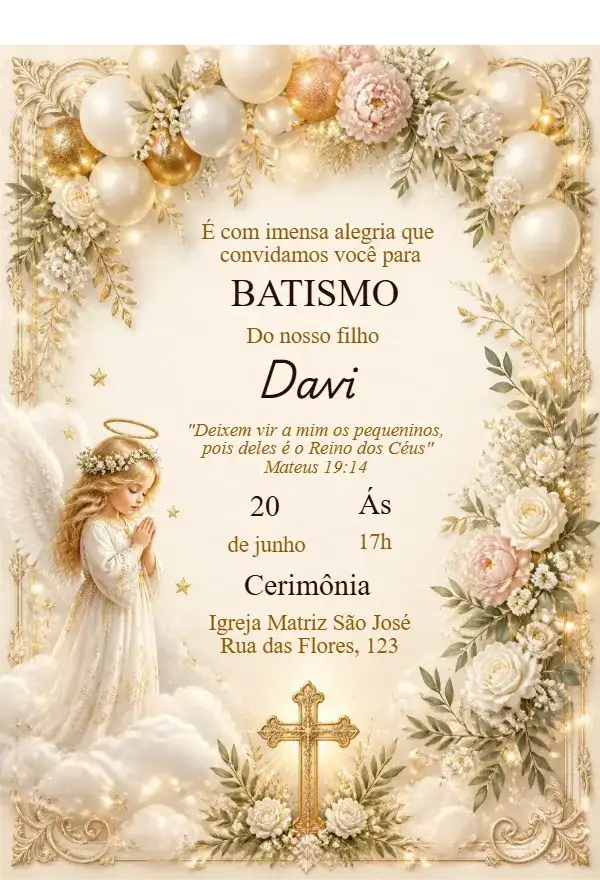 Baptism Invitation with Floral Angel