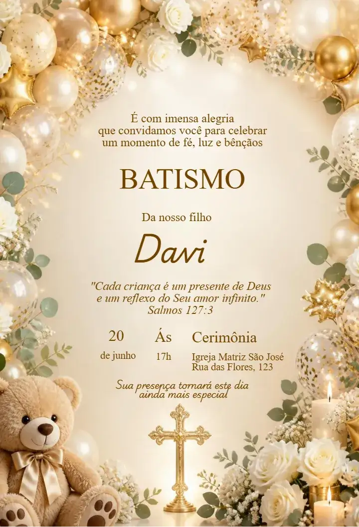 Invitation Golden Balloons Baptism Invitation – Kids' Birthday Party theme golden, modern, festive, colorful, childlike, cheerful