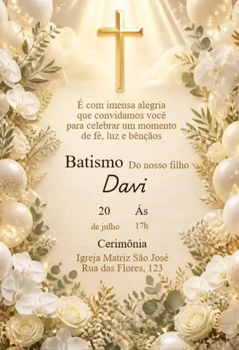 Baptism Invitation with Golden Cross