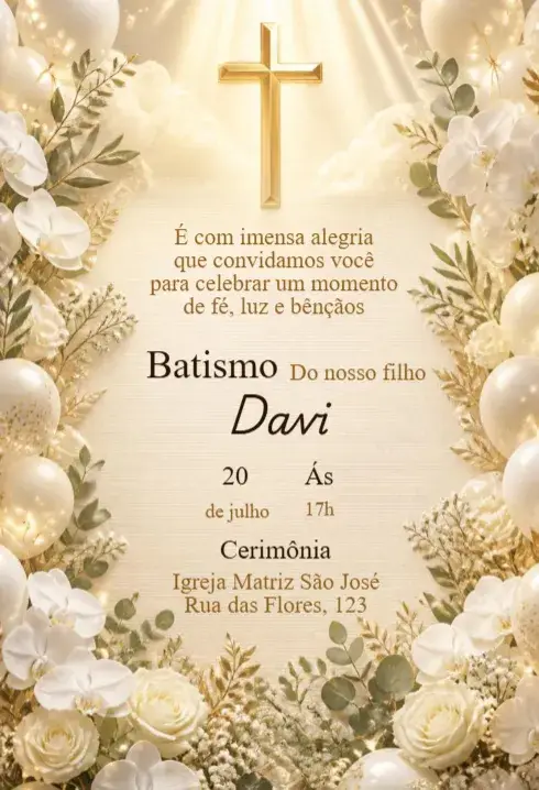 Baptism Invitation with Golden Cross