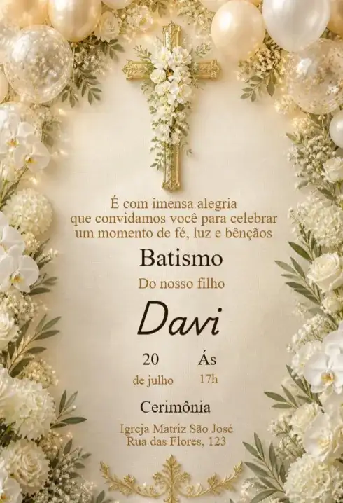 Baptism Invitation with Floral Cross