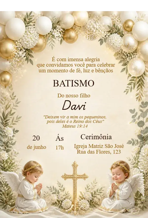 Invitación de Bautismo con Dos Ángeles