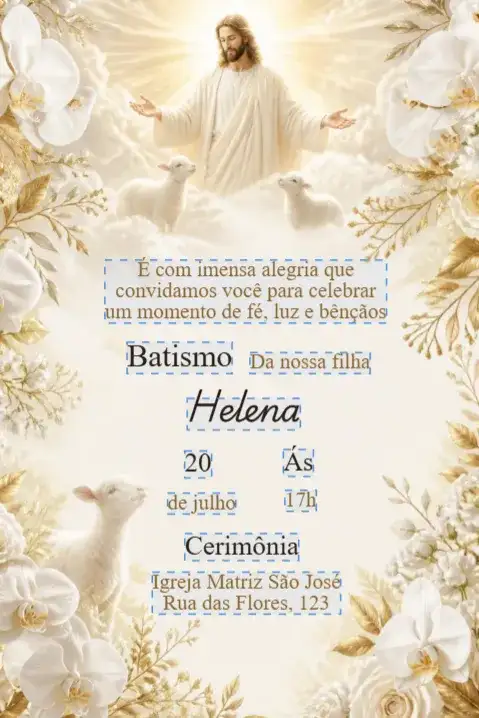 Invitación de Bautismo con Jesús en las Nubes y Corderos