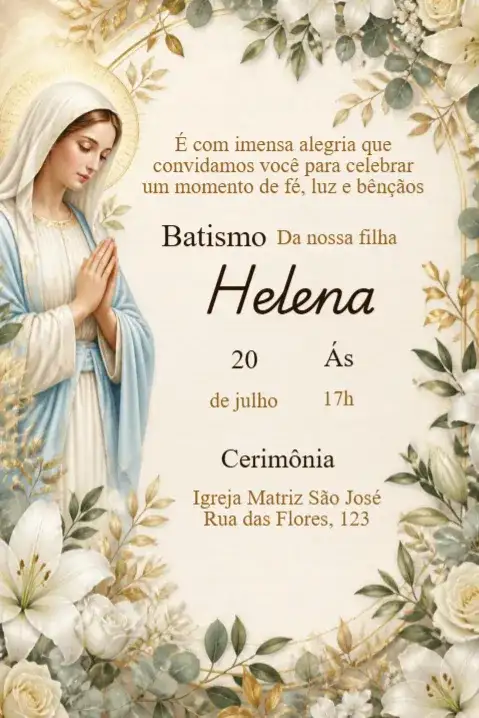 Invitation to Baptism with Our Lady and White Flowers