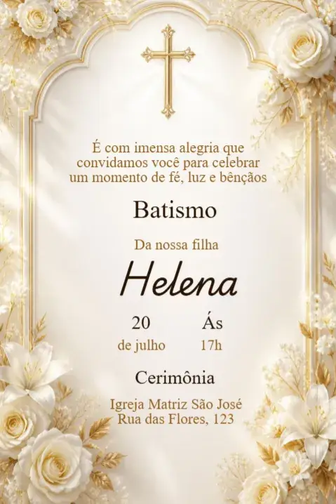 Invitación de Bautizo Cruz Dorada
