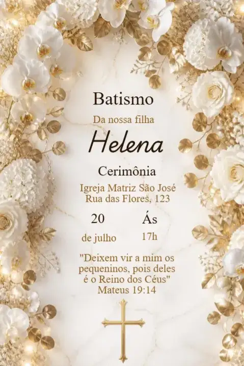 White Floral Baptism Invitation