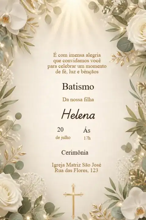 Floral Baptism Invitation with Rays of Light