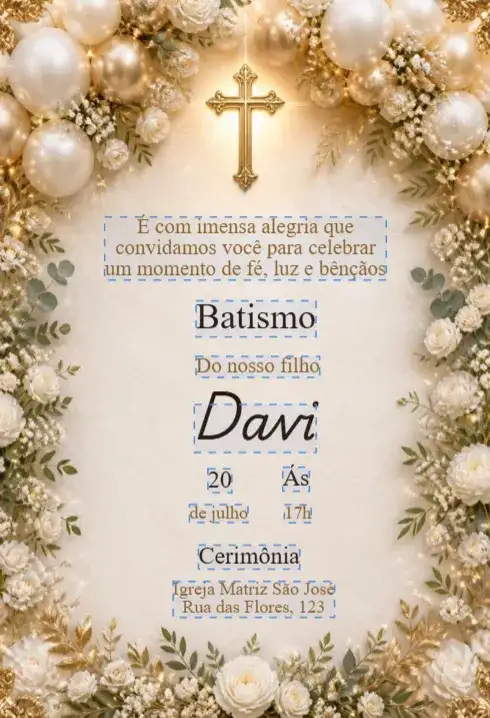 Golden Floral Baptism Invitation