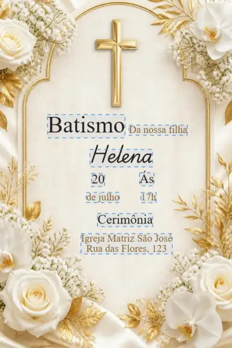 Golden Floral Baptism Invitation