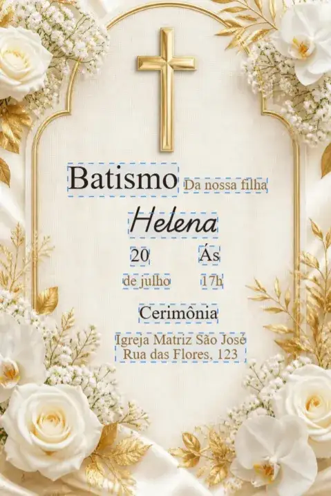 Invitation Golden Floral Baptism Invitation – Kids' Birthday Party theme floral, golden, minimalist, elegant, romantic, modern