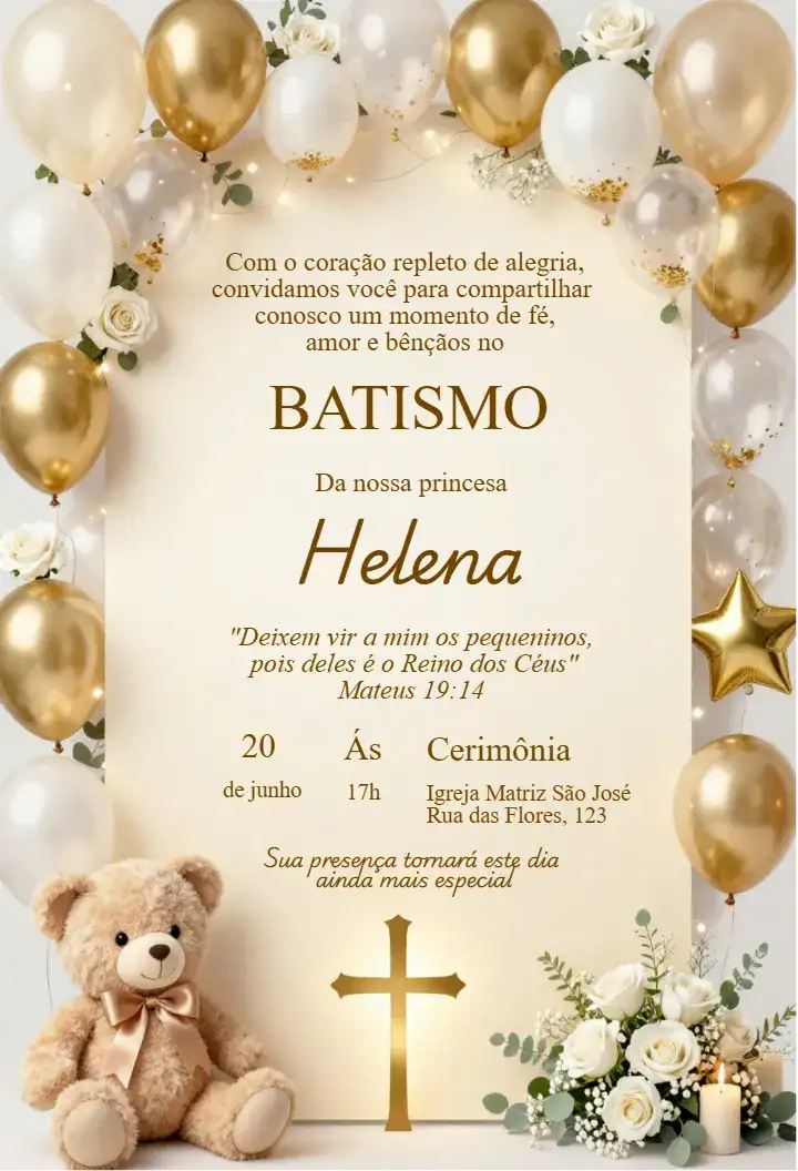 Golden Floral Baptism Invitation