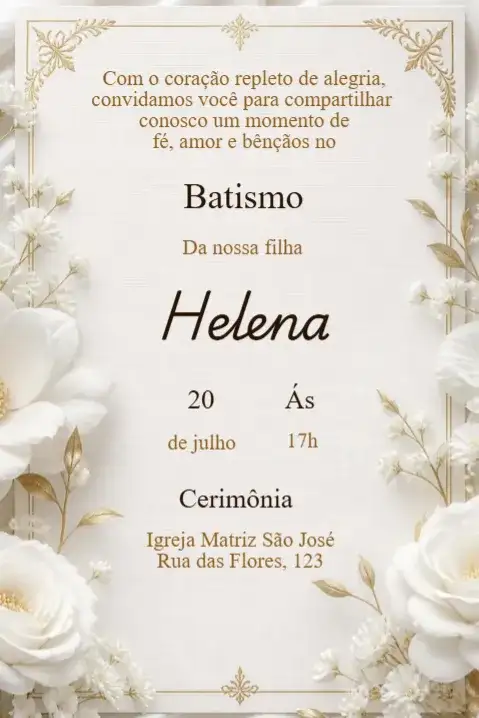 White Flowers Baptism Invitation