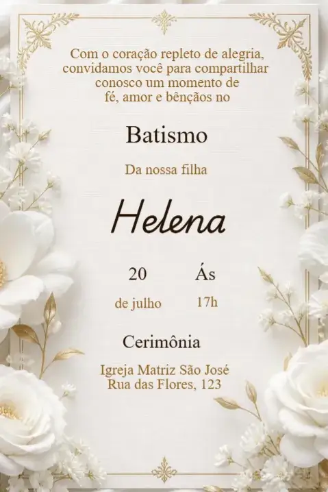 Invitation White Flowers Baptism Invitation – Kids' Birthday Party theme floral, delicate, minimalist, modern, soft, romantic