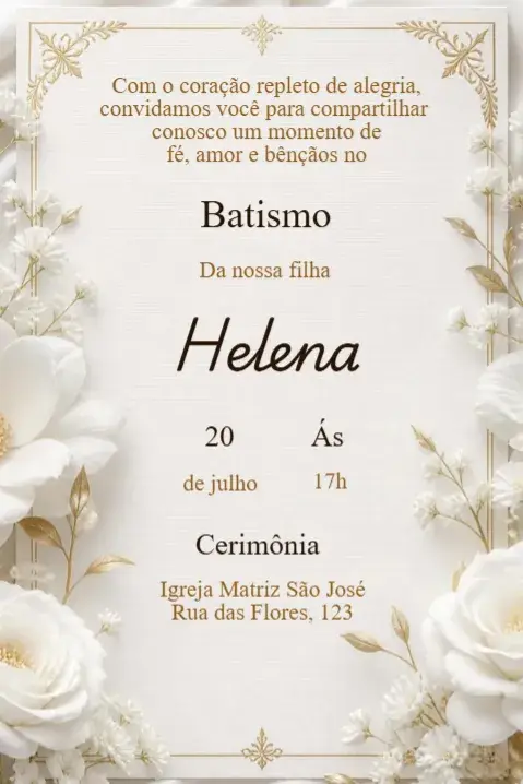 White Flowers Baptism Invitation