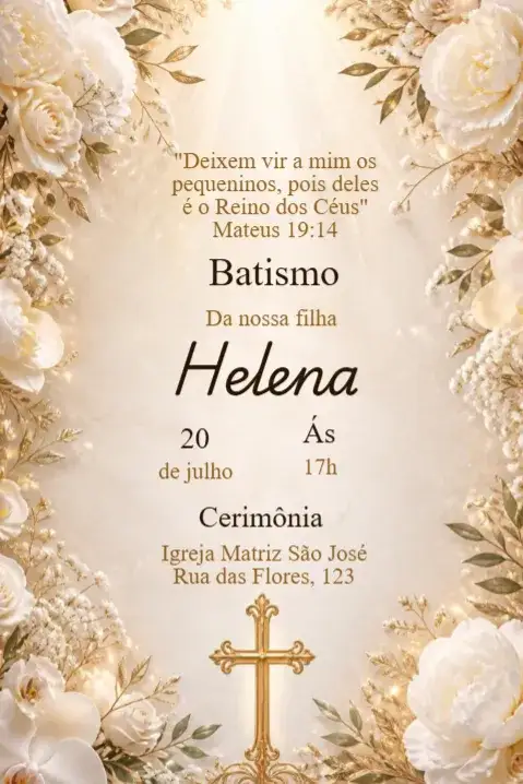 Invitation Baptism Invitation Flowers and Bible Verse – Kids' Birthday Party theme floral, minimalist, soft, elegant, religious, modern