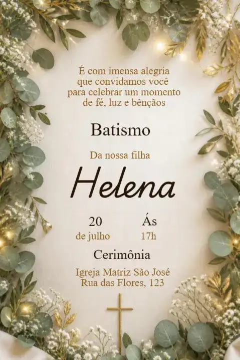 Green Leaves Baptism Invitation