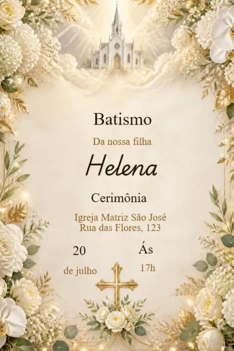 Invitación Invitación de Bautismo Iglesia Celestial – tema Cumpleaños Infantil celestial, pastel, minimalista, ilustraciones infantiles, tonos suaves