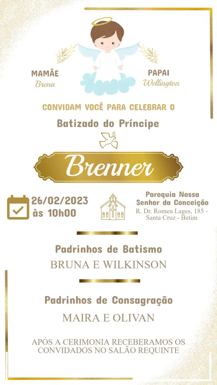 Convite Convite de Batizado – tema Batizado delicado, clássico, moderno, pastel, floral, minimalista