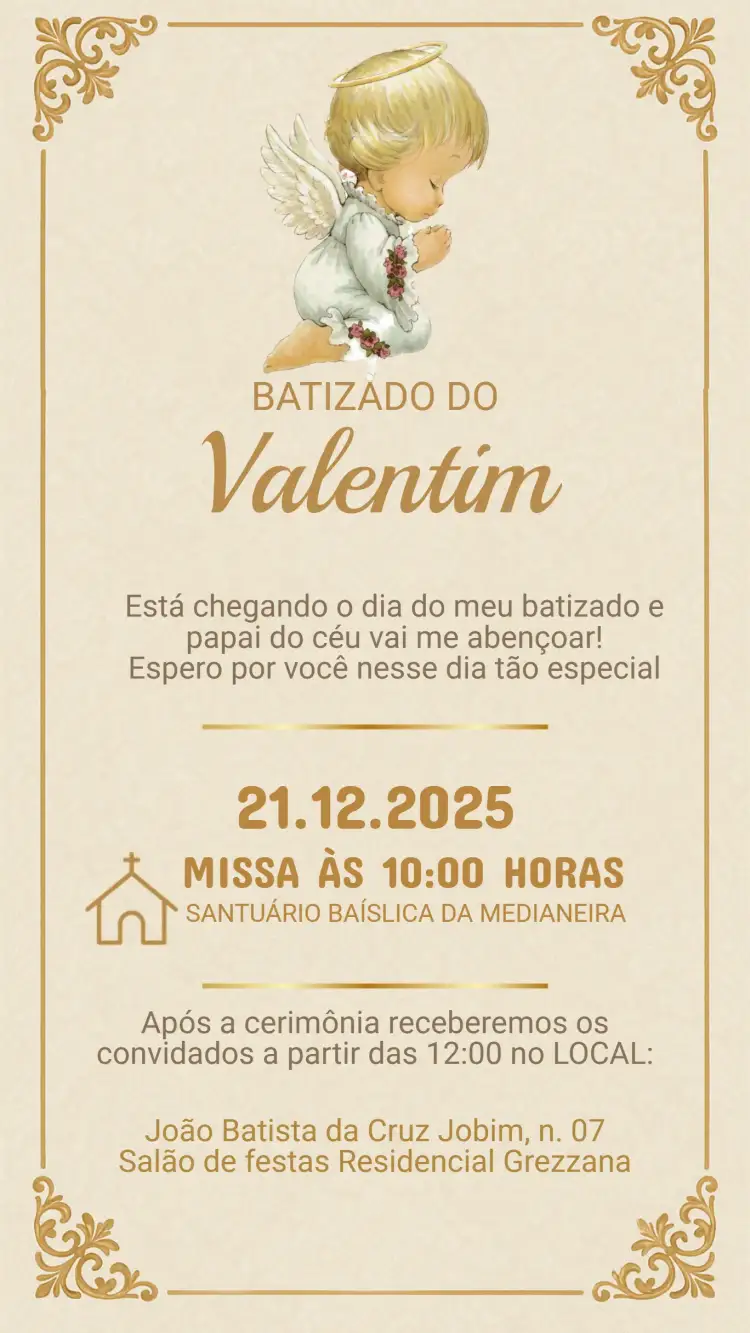 Convite Convite de Batizado – tema Batizado pastel, floral, minimalista, moderno, clássico, lúdico