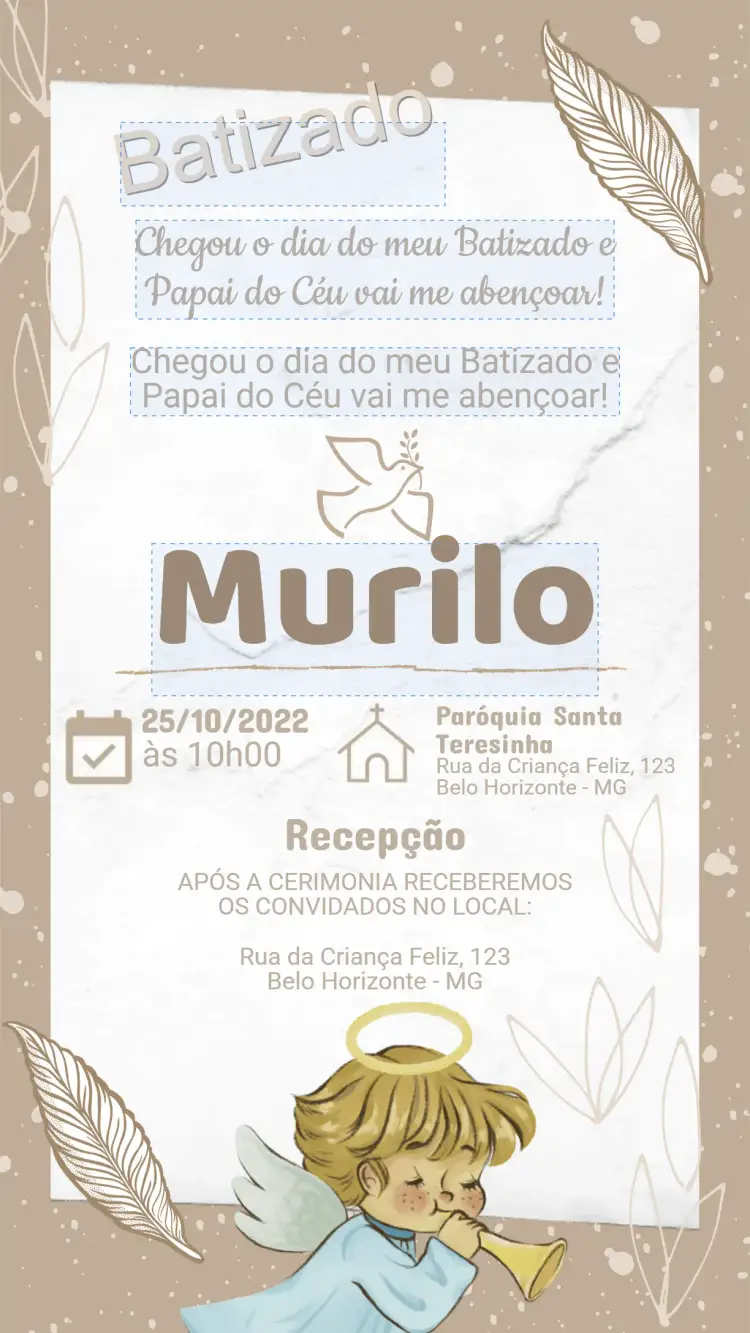 Convite Convite de Batizado – tema Batizado floral, minimalista, dourado, vintage, moderno, pastel