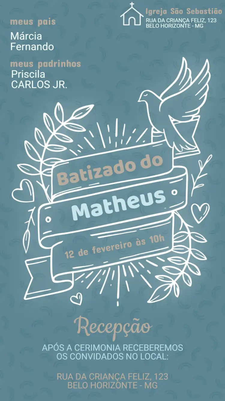 Convite Convite de Batizado – tema Batizado floral, minimalista, pastel, dourado, moderno, fofo