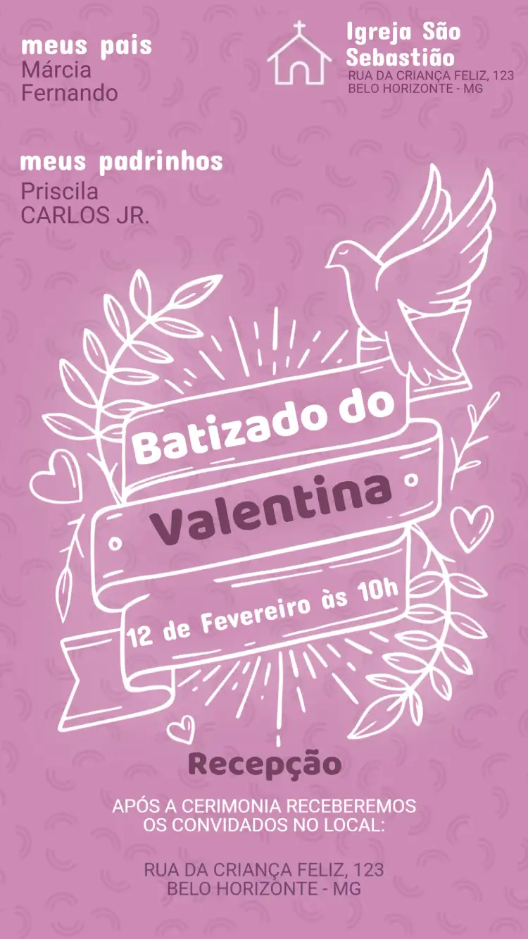 Convite Convite de Batizado – tema Batizado floral, minimalista, pastel, dourado, moderno, clássico