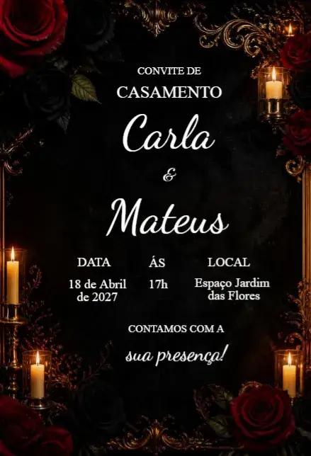 Wedding invitation with red roses