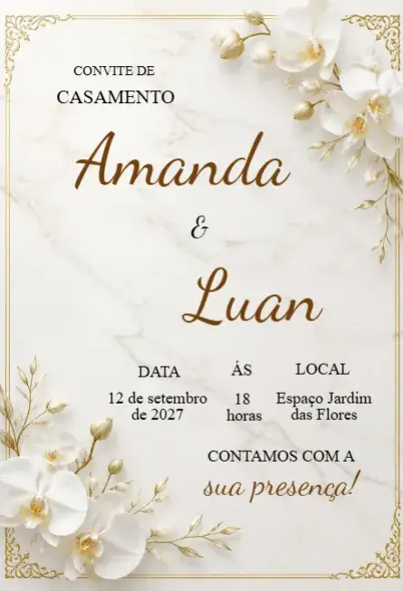 Convite Convite de casamento editável – tema Casamento floral, minimalista, clássico, branco, elegante