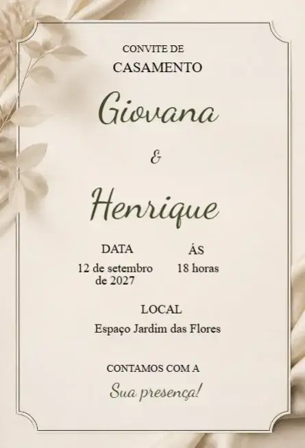 Convite Convite de Casamento Elegante – tema Casamento elegante, floral, minimalista, branco, clássico