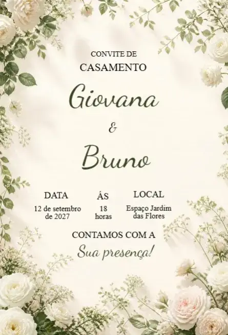 Convite Convite de Casamento Floral – tema Casamento floral, romântico, elegante, clássico, minimalista