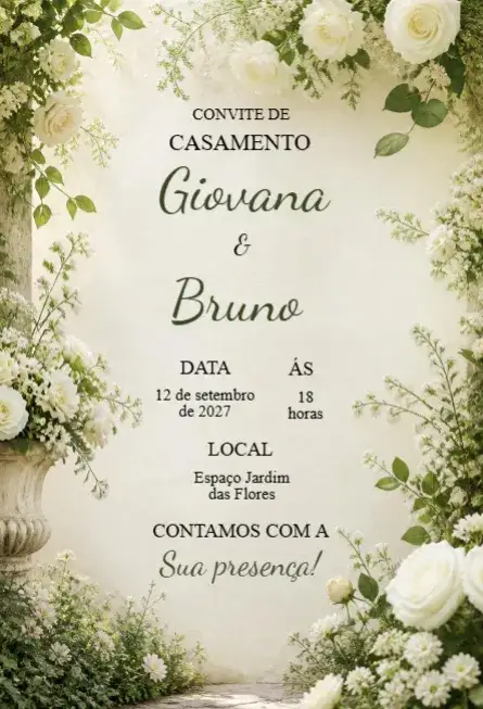 Convite Convite de Casamento Floral – tema Casamento floral, romântico, elegante, natural, vintage