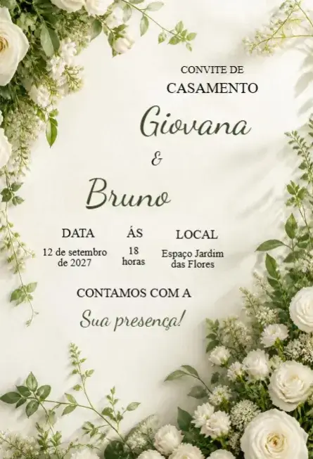 Convite Convite de Casamento Floral – tema Casamento floral, elegante, romântico, minimalista, clássico